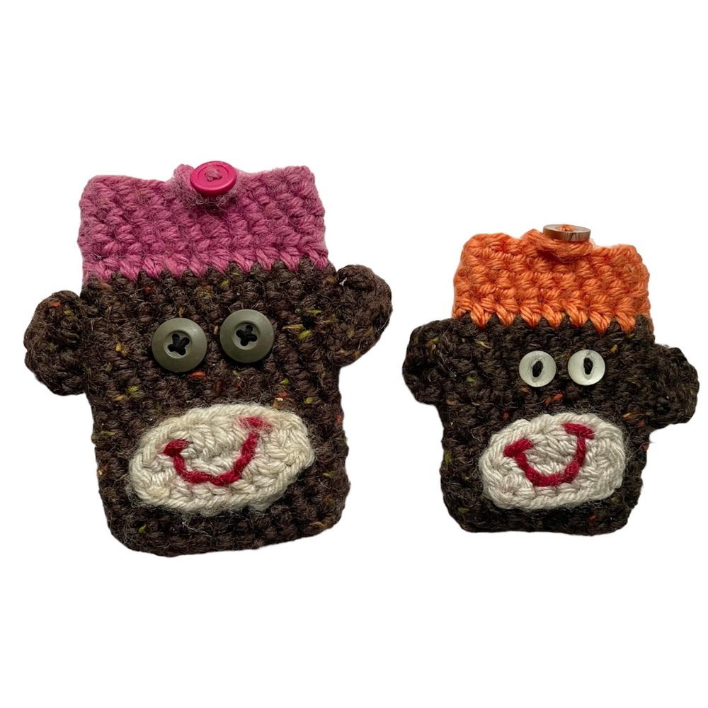 2 Handmade Crochet Monkey Pouches EUC